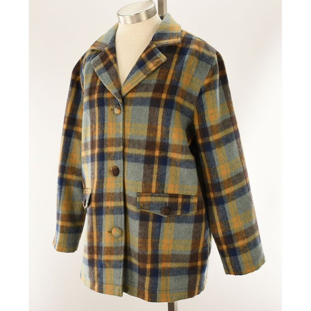 Cleo & Wolf Womens Steel Blue Plaid Insulated Oversized Coat Medium